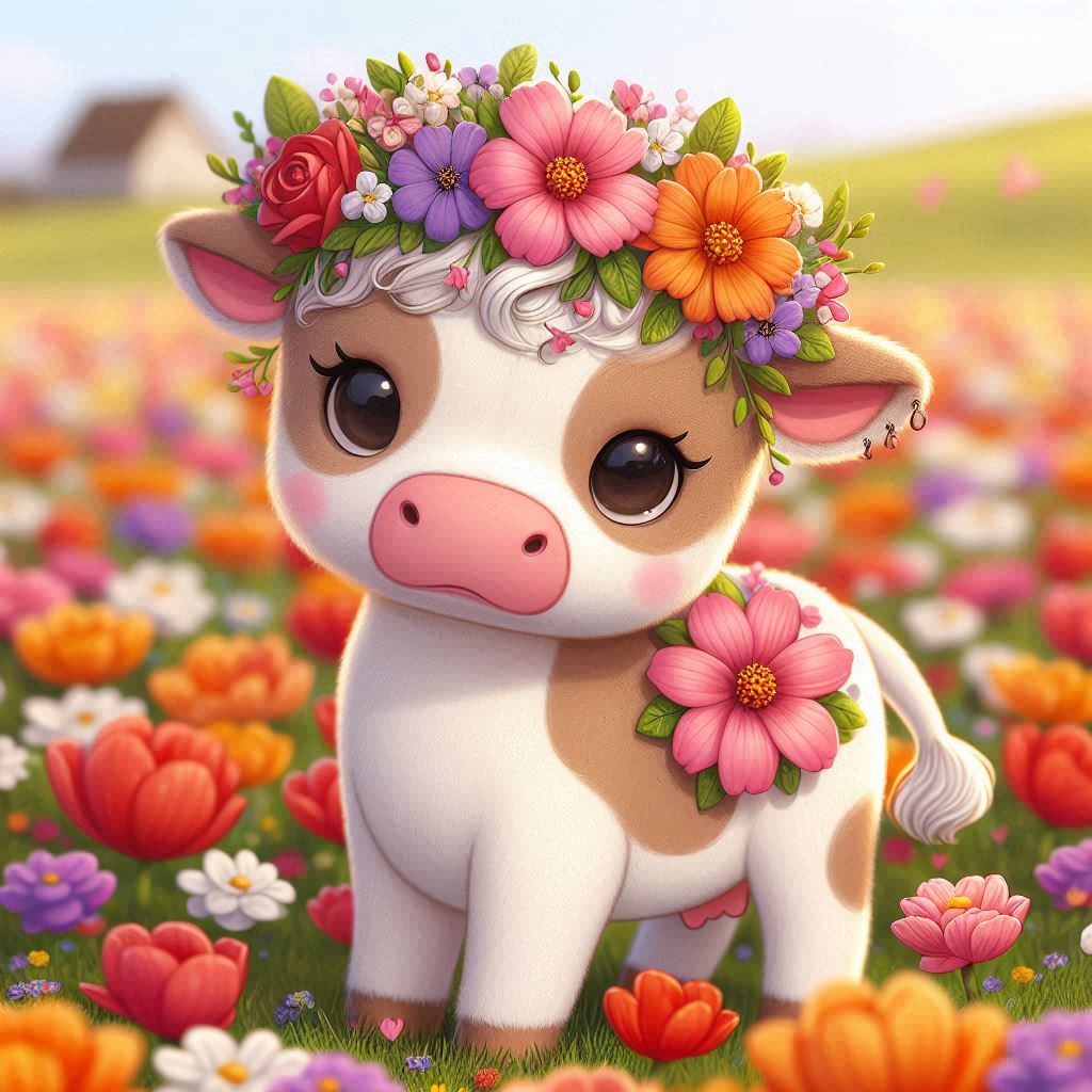 Une jolie vache déguisée en fleur